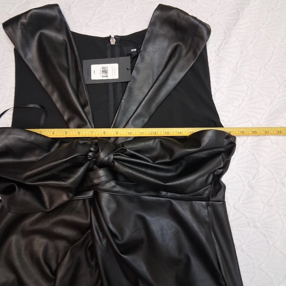 FTF Strapless Black Faux Leather Knot-Front Evening Dress Midi - Picture 16 of 16